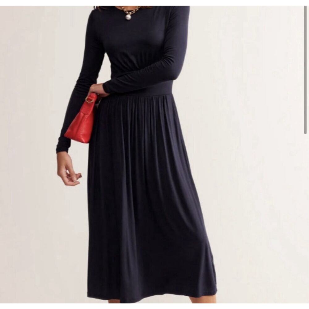 Boden Thea Jersey Dress Size 10R Navy Blue Long Sleeve